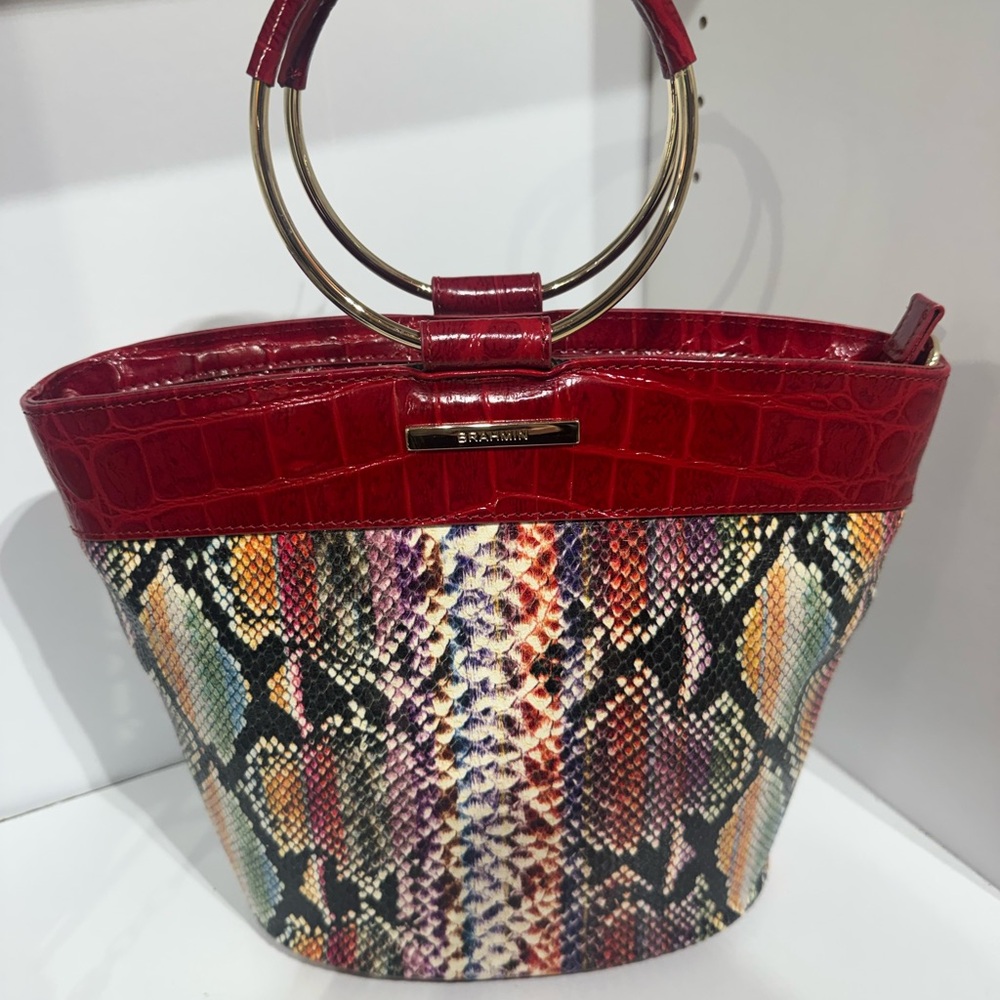 Brahmin mod Bowie Multicolor Snakeskin Tote with Red Accents - Picture 2 of 2